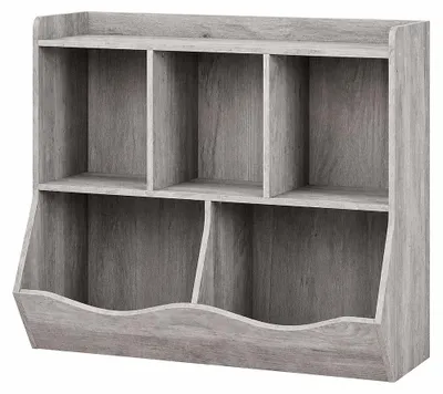 Produktbild von Set aus 2 Kinderregalen, Organizer für Spielzeug und Bücher mit 5 Fächern, MDF, Grau