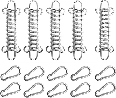 Produktbild von 5 Befestigungsfedern für Sonnensegel, Spann- und Zugfedern aus Edelstahl mit Ösen, Spiralfedern mit Doppelhaken für Campingzelte, Sonnensegel und Markisen