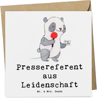 Produktbild von Mr. & Mrs. Panda Grußkarte Pressereferent Leidenschaft - Weiß - Geschenk, anlasskarte, Spruch, Lustig, Glückwunschkarte, Studium, doppelkarte, Klappkarte, Witzig