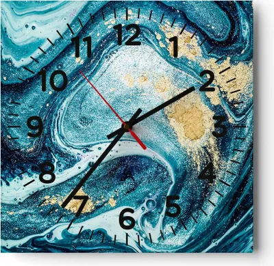 Produktbild von Wanduhr - Quadrat - Glasuhr - Abstraktion modern - 30x30cm - Schleichendes Uhrwerk - Lautlos - zum Aufhängen bereit - Dekoration Modern - Wanddekoration aus Glas - C4AC30x30-3493