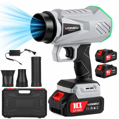 Produktbild von Akku Laubbläser 30000 RPM, 2x 21V Akku (30Min), 1200g Winddruck, stufenlose Regelung, 1,18kg leicht, mit 3 Düsen & Box, für Garten, Hof, Auto, Schnee