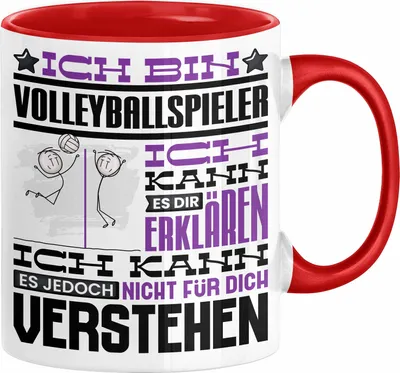 Produktbild von Volleyballspieler Geschenk Kaffee-Tasse Geschenkidee für Volleyballspieler Ich Bin Volleyballspieler Ich Kann Es Dir Erklären Jedoch Nicht Für Dich Verstehen Spruch Lustig (Rot)