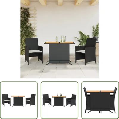 Produktbild von The Living Store 3-tlg. Bistro-Set mit Kissen Schwarz Poly Rattan