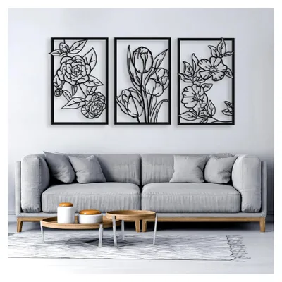 Produktbild von 3er Set Metall Wanddekoration Blumen Ornamente für Wohnräume