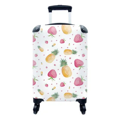 Produktbild von MuchoWow® Koffer Handgepäck Trolley Rollkoffer Kleine Reisekoffer mit 4 Rollen - Ananas - Erdbeeren - Aquarell - Cabin Size < 55x40x23 cm & 55x40x20 cm - Fotokoffer - Kabinenkoffer - Boardgepäck - Reise-Box - Reisekoffer - Reisegepäck - Koffer mit Bild - Trolley für Kinder