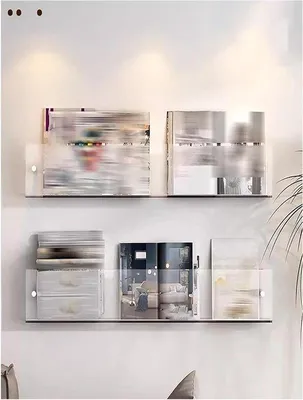 Productafbeelding van Wand Tijdschriftenrek - Zwevende Houder - Documenten Organiseren - Dik Acryl Materiaal - 40x5x15cm - Helder