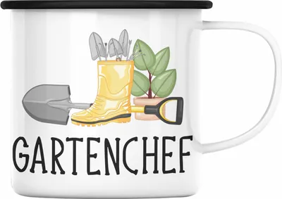 Produktbild von Trendation - Gartenchef Emaille Tasse Geschenk Gärtner Gartenarbeit Hobby Garten Emaille Emaille Tasse Hobbygärtner Lustig (Schwarz)