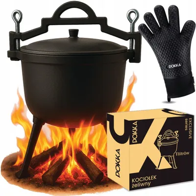 Zdjęcie produktu dla Kociołek Żeliwny 11l Wiszący Garnek Myśliwski Do Pieczonek Ognisko Iron 11l
