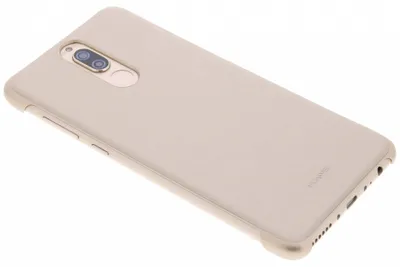 A gold-colored smartphone back cover is shown from a diagonal angle against a white background.