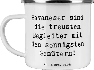 Produktbild von Mr. & Mrs. Panda Emailletasse Spruch Havaneser Begleiter - Weiß - Geschenk, Emaille Becher, freundlich, Spiel, Tasse, Pott, Hund, Teetasse, Hunderassen Vielfalt, fröhlich