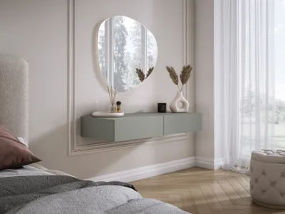 Immagine prodotto di Comodino sospeso con due cassetti, frontale liscio - Colore: Verde aloe, 100 x 40 x 16 cm