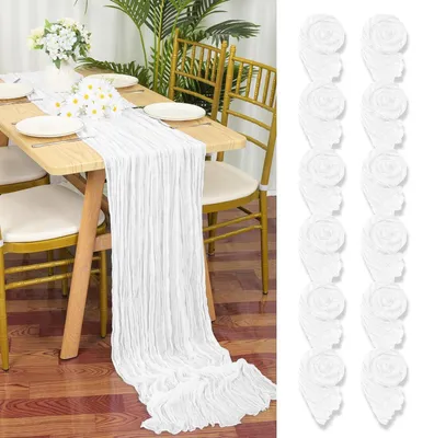 Produktbild von Seihtuch Tischläufer 12 Stück Weiß 55 x 300 cm Gaze Stoff Rustikal Boho Käsetuch Hochzeit Deko