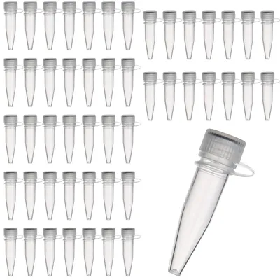 Immagine prodotto di Set di 50 fiale in plastica trasparente per uso criogenico, con tappi a vite sicuri, capacità 1,5 ml