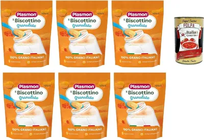Produktbild von 6x Plasmon Primi Mesi - Biscottino Granulato dal 6°Mese, 6 x 350g+ Italian Gourmet polpa 400gr