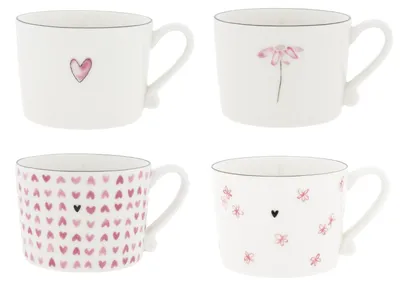 Produktbild von 4er Set Tassen, Becher weiß rosa 300ml Keramik Bastion Collections