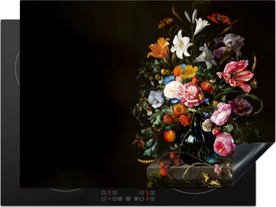 Produktbild von KitchenYeah© Herdabdeckplatte Alte Meister - Kunst - Vase mit Blumen - Jan Davidsz de Heem , 71x52cm, Küche Deko, Glaskeramikkochfeld Herdabdeckung, Abdeckplatte fùr Kochfeld