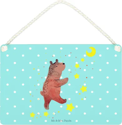 Produktbild von Mr. & Mrs. Panda holzbild Bär Träume DIN A4 - Blau Pastell - Geschenk, Holzschild, Türschild, Teddy, Schild, Traumdeutung, Wandbild Holz, Traum, kleine aufmerksamkeit