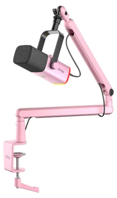 Image de FIFINE TAM8 USB/XLR Gaming Microphone pour streaming podcast studio, USB Dynamic Microphone PC avec bras boom, rose