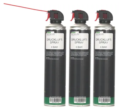 Three cans of compressed air spray are shown against a white background.