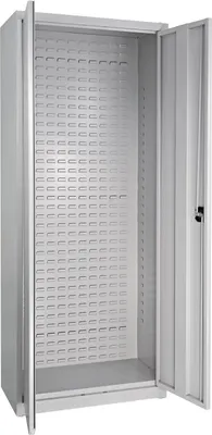 Produktbild von Flügeltürenschrank Owl mit Schlitzplatte | HxBxT 193x78x38cm | Lichtgrau