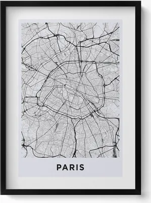 Produktbild von Stadtplan Paris Frankreich– Wandbild mit Rahmen – Gerahmtes Bild  – Wanddekoration – 50x70 cm –  Schwarz Rahmen