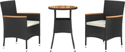 Obrázok produktu pre vidaXL 3-dielny záhradný set s vankúšmi Black Poly Rattan