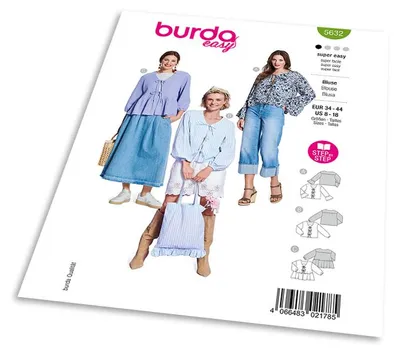 Obrázek produktu pro Střih Burda 5632 - Dámské halenky s ramínky na zavazování