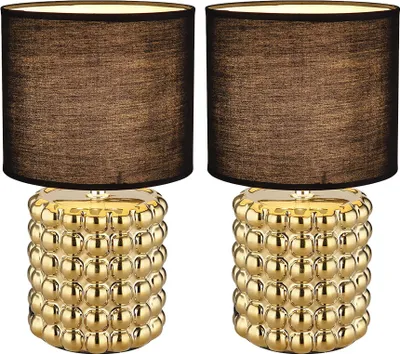 Produktbild von 2er Set Tischlampe, Keramik Textil Gold, Schwarz, H 33 cm