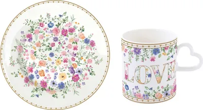 Produktbild von 12 tlg Frühstücksset MON AMOUR Herzen & Blumen weiß bunt Porzellan Easy Life