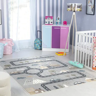 Produktbild von Maschinenwaschbarer Kinderteppich - Weicher Spielteppich für Kinderzimmer und Babyzimmer, Blau Grau 120x170 cm