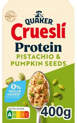Produktbild von Quaker Cruesli Proteine Pistazie & Kürbiskerne, 400 g – Proteinreiches Müsli