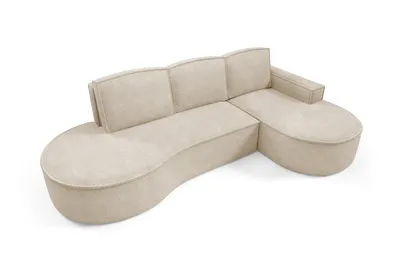 Produktbild von DomoHome Ecksofa MOLLY Mit Schlaffunktion – Halbrundes Design Freistehend Liegefläche 140x207cm, 3 Große Rückenkissen Curio Möbelstoff 277x157x88cm,Rechte Seite Beige