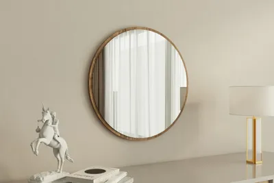 Image de Skye Decor, Ozze - Blanc, Noyer, Miroir, Blanc, 60 x 2,2 x 60 cm