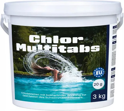 Produktbild von 5 in 1 Chlor Multifunktionstabletten für Schwimmbäder und Whirlpools – 3 kg Eimer, 20 g Tabletten, Desinfektion, pH Stabilisierung und Trübungsbeseiti