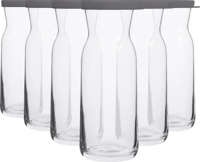 Produktbild von 6x Grauer Deckel 700ml Fonte Glas Karaffe - Wasser Wein Saft Kühlschrank Lagerung Krug-Set | Nachttisch Wäscherei Spenderflasche - Von LAV