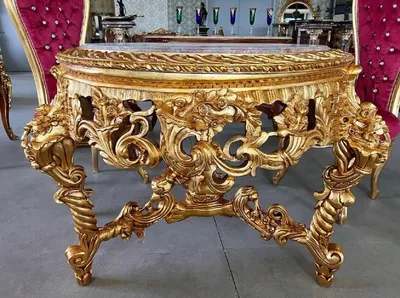 Produktbild von Casa Padrino Barock Esstisch Gold / Grau-Braun - Runder Massivholz Esszimmertisch mit Marmorplatte - Esszimmer Möbel im Barockstil - Barock Möbel - Edel & Prunkvoll