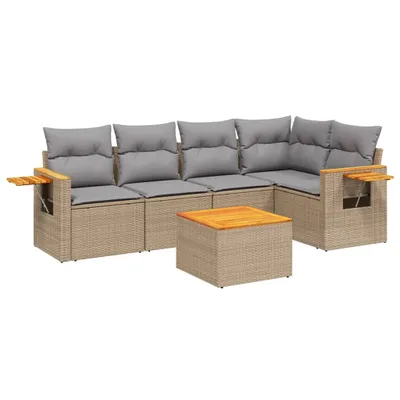 Produktbild von 6-tlg. Garten-Sofagarnitur mit Kissen Beige Poly Rattan