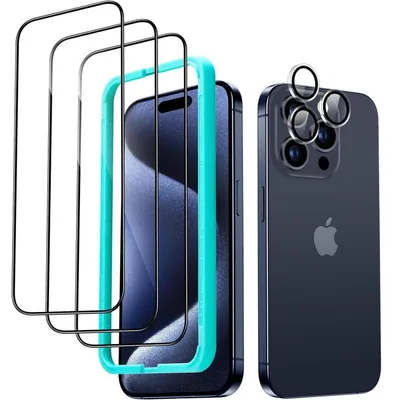 Produktbild von Displayschutzfolien für iPhone 15 Pro Max, 3x Panzerglas & 1x Kameraschutz, 2,5D, kratzfest