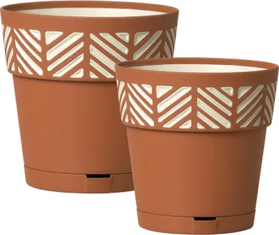 Produktbild von Set: 2 x Pflanztöpfe "ORFEO" mit integrierten Wasserspeicher, Größe: XL(D-30) +L(D-25), Farbe: Terrakotta