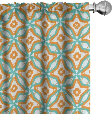 Image de ABAKUHAUS Rideaux abstraits, voilages, motif géométrique rétro composé de formes entrecroisées, design artistique, 2 pièces 75 x 175 cm, orange foncé Seafoam