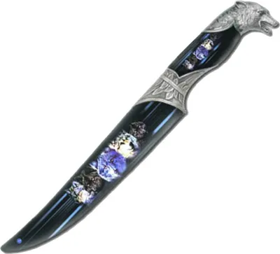 Produktbild von Dolch Wolf mit farbiger Scheide und Wolfskopf