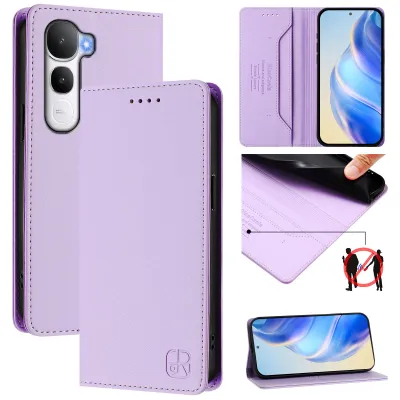 Image de Étui en cuir pour vivo Y400 5G, étui à rabat avec fentes pour cartes, portefeuille et support Violet