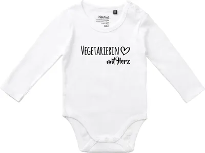 Produktbild von Huuraa Baby Body Vegetarierin mit Herz 74 White  Baumwolle Fairtrade Langarmbody Geschenkidee