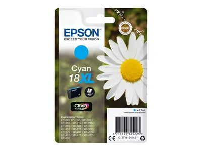 Produktbild von Epson Daisy Singlepack Cyan 18XL Claria Home Ink, High (L) Yield, Cyan, 6,6 ml, 1 Stück(e), 450 Seiten, Einzelpackung