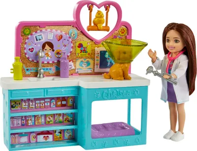 Produktbild von Barbie Chelsea Tierklinik Spielset mit Puppe (brünett), Tiere & Zubehör