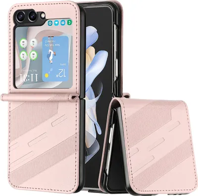 Produktbild von Hülle für Samsung Galaxy Z Flip 5, Kunstleder Brieftaschen Handyhülle mit Kartenfach und Standfunktion Pink