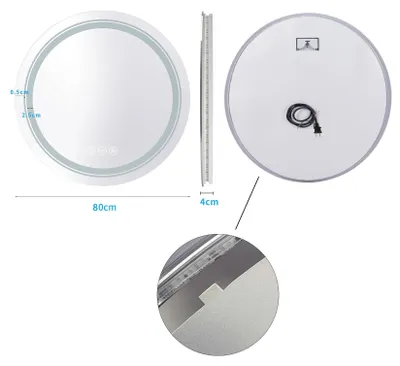 Produktbild von Runder Badspiegel 80 cm - LED Wandspiegel - Beschlagfrei, Dimmbares Licht, Touch-Sensor, IP65 wasserdicht, Kupferfreies Glas, Rahmenlos modern