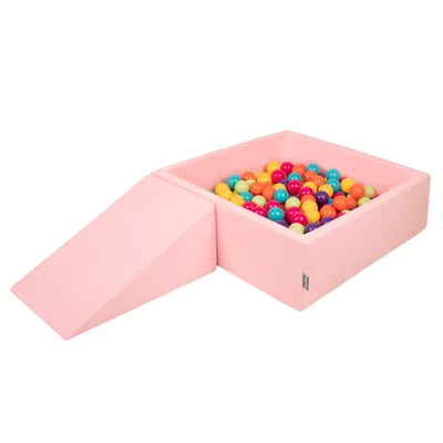 Obrázok produktu pre KiddyMoon Mäkké penové ihrisko pre deti s guľatým loptičkovým ihriskom (100 ∅ 7 cm) s mäkkými prekážkami a loptičkovým bazénom,  vyrobené v EÚ, Ružová: Svetlo zelená/Žltá/Tyrkysová/Orange