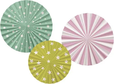 Produktbild von Folat Papierrosetten Kugeln 3er Set, türkis-weiß 35cm, altrosa-weiß 35cm, olivgrün 25cm, Eco-Geburtstag