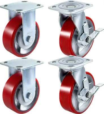 Obrázok produktu pre VEVOR 4-pack 6 x 2 palcové otočné kolieska, 2 pevné a 2 otočné kolieska s bočnou brzdou, polyuretánová železná doska, nosnosť 1000 lb na koleso